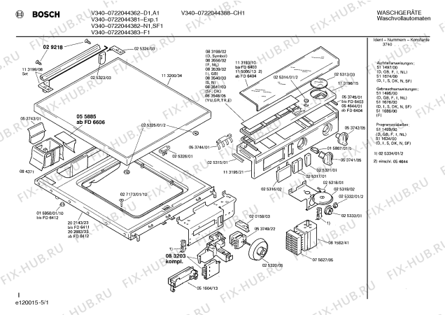 Схема №1 0722044382 V340 с изображением Панель для стиралки Bosch 00113196