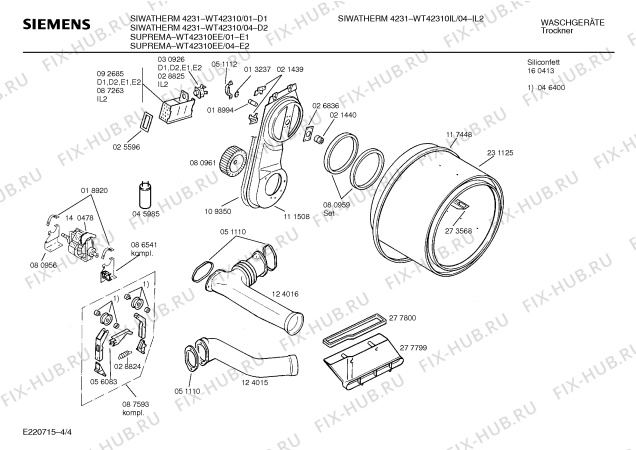 Взрыв-схема сушильной машины Siemens WT42310EE SUPREMA - Схема узла 04