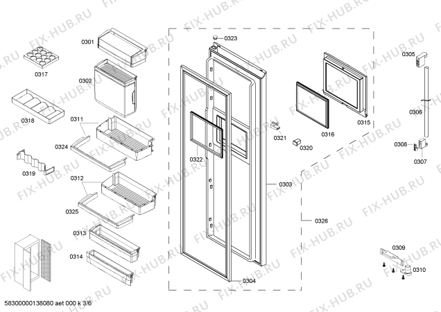 Схема №1 K5935D0 с изображением Дверь для холодильной камеры Bosch 00247991
