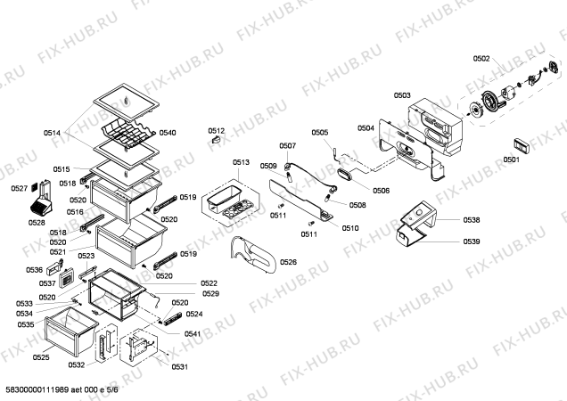 Взрыв-схема холодильника Siemens KA61NA40TI - Схема узла 05