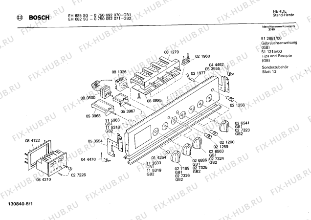 Схема №1 HS845616 с изображением Крышка для плиты (духовки) Bosch 00115969
