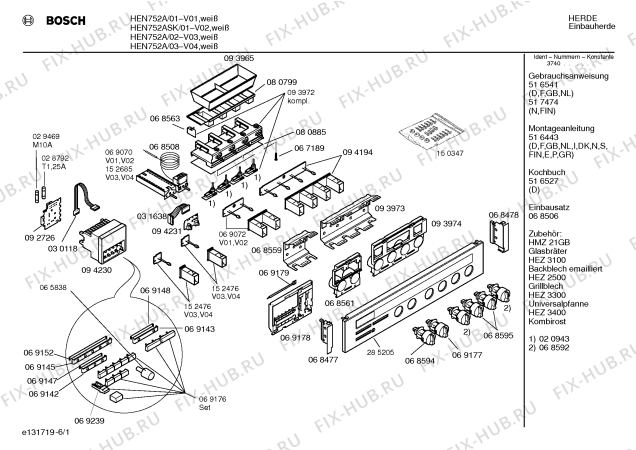 Схема №1 HEN752A с изображением Панель для электропечи Bosch 00285205