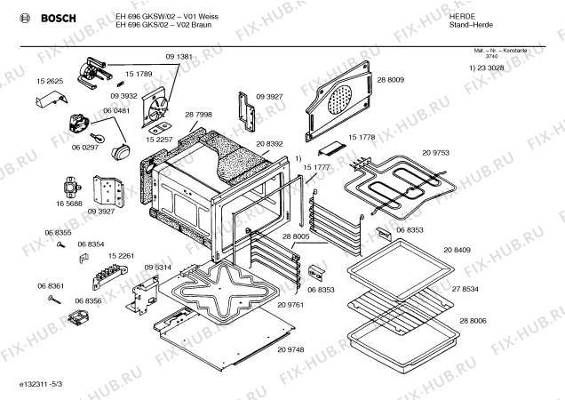 Схема №2 EH696GKSW с изображением Стеклокерамика для электропечи Bosch 00233019