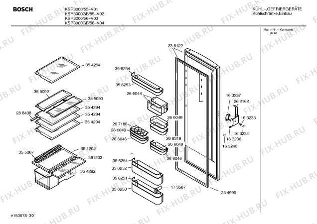 Схема №2 KDR40422SA с изображением Ремкомплект для холодильной камеры Bosch 00355482