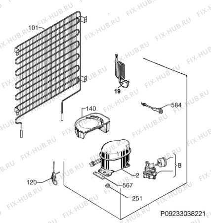 Взрыв-схема холодильника Electrolux ERG1401AOW - Схема узла Cooling system 017