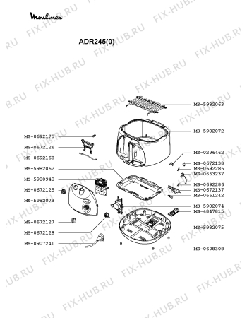 Взрыв-схема тостера (фритюрницы) Moulinex ADR245(0) - Схема узла PP002130.1P2