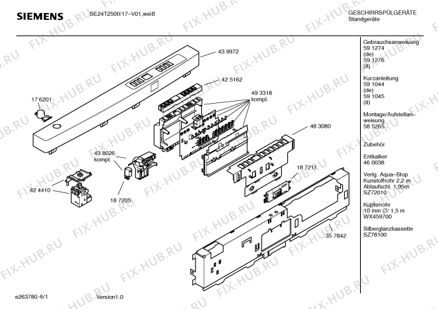 Схема №1 SE25T650II PlusSense с изображением Инструкция по эксплуатации для посудомойки Siemens 00591276
