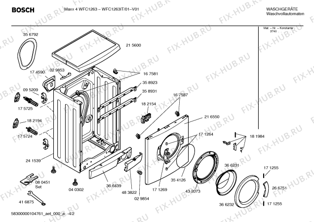 Взрыв-схема стиральной машины Bosch WFC1263IT Maxx 4 WFC 1263 - Схема узла 02