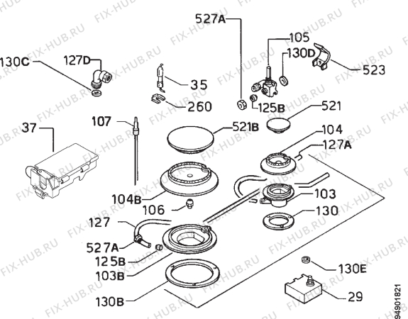 Взрыв-схема плиты (духовки) Zanussi PXF2V - Схема узла Functional parts 267