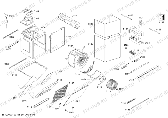 Схема №1 DKS957STI Siemens с изображением Коллектор для вытяжки Bosch 00716136