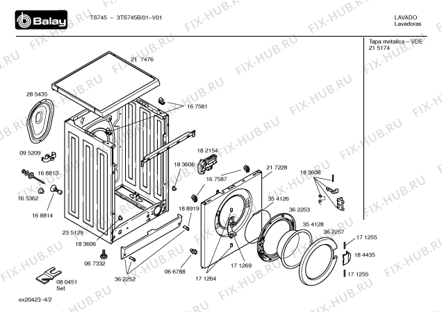 Схема №1 3TS755B TS755 с изображением Таблица программ для стиралки Bosch 00419009