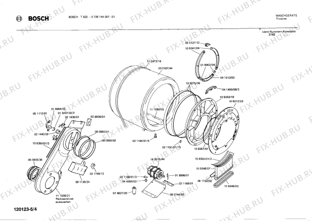 Взрыв-схема сушильной машины Bosch 0728144057 T632 - Схема узла 04