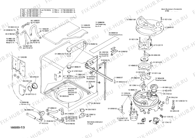Взрыв-схема посудомоечной машины Bosch 0730100909 E750 - Схема узла 03