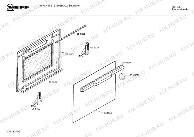 Схема №1 E1802B0 1071.43BB с изображением Панель для плиты (духовки) Bosch 00281802