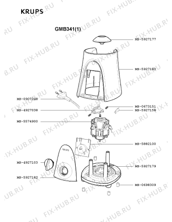 Взрыв-схема блендера (миксера) Krups GMB341(1) - Схема узла VP001306.3P2