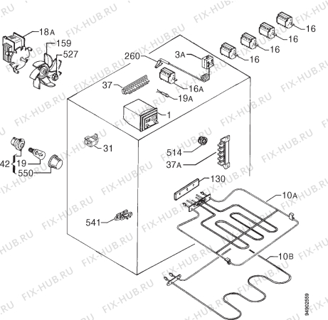 Взрыв-схема плиты (духовки) Zanussi ZHM741B - Схема узла Electrical equipment 268