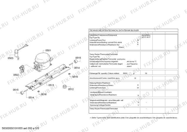 Взрыв-схема холодильника Bosch KGN57PW22N BOSCH - Схема узла 05