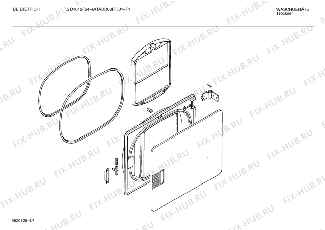 Схема №1 WTADD07FF DE DIETRICH SD1612F23 с изображением Панель для электросушки Bosch 00282752