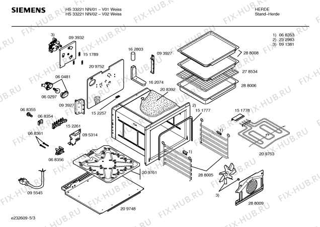 Взрыв-схема плиты (духовки) Siemens HS33221NN - Схема узла 03