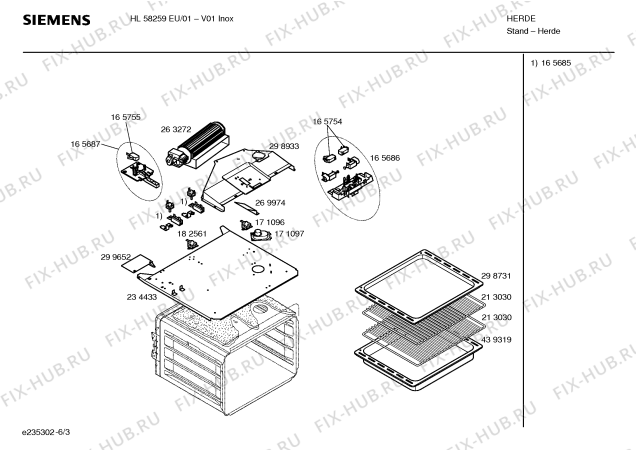 Взрыв-схема плиты (духовки) Siemens HL58259EU - Схема узла 03