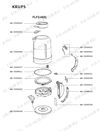Схема №1 FLF2J4(0) с изображением Корпусная деталь для электрочайника Krups MS-5996048