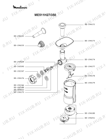 Взрыв-схема мясорубки Moulinex ME511H27/350 - Схема узла WP004802.0P2