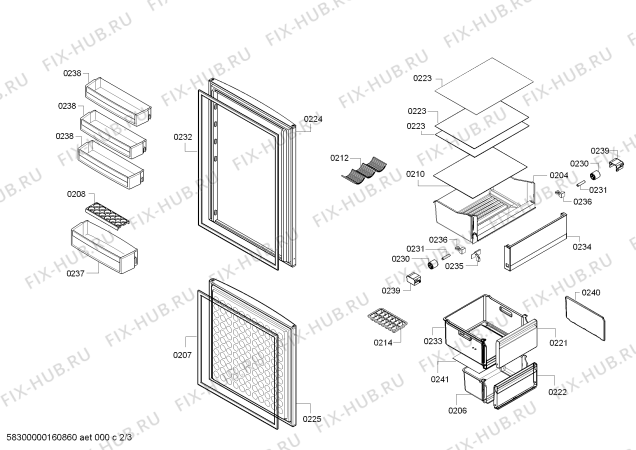Схема №1 BD3058W3VV с изображением Панель для холодильной камеры Bosch 00740003