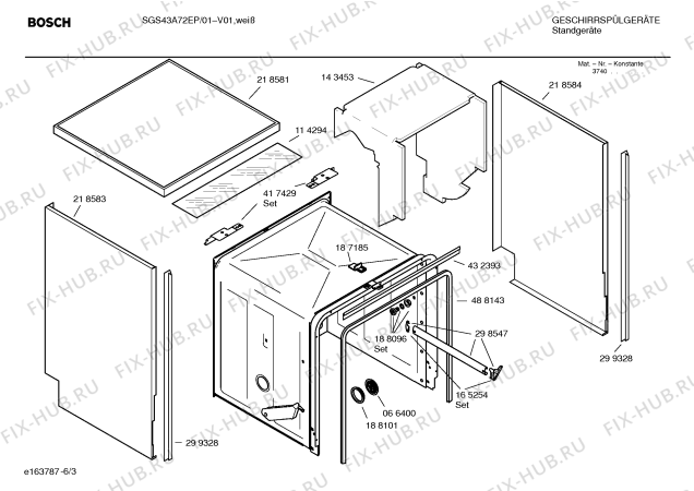 Взрыв-схема посудомоечной машины Bosch SGS43A72EP Exxcel - Схема узла 03