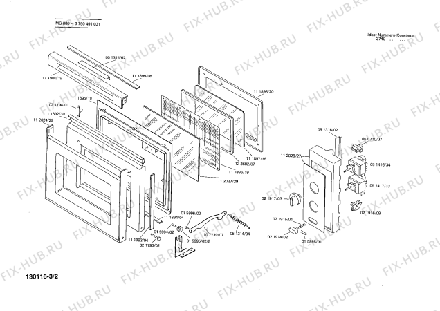 Схема №1 0750491031 MG800 с изображением Переключатель для свч печи Bosch 00021917