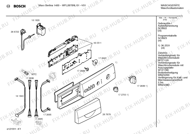 Схема №1 WFL2870NL Maxx Berlina 1400 electronic с изображением Панель управления для стиральной машины Bosch 00362531