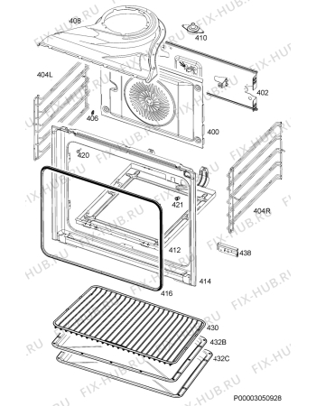 Взрыв-схема плиты (духовки) Electrolux EBGL30XCN - Схема узла Oven