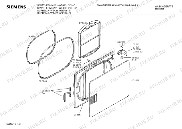 Схема №3 WT42330 SIWATHERM PLUS 4233 с изображением Крышка для электросушки Siemens 00204045