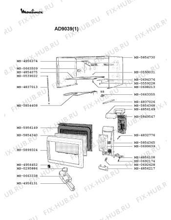 Взрыв-схема микроволновой печи Moulinex AD9039(1) - Схема узла SP002360.8P3