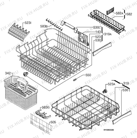 Взрыв-схема посудомоечной машины Husqvarna Electrolux QB5311X - Схема узла Basket 160