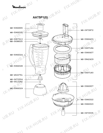 Взрыв-схема кухонного комбайна Moulinex AAT5P1(0) - Схема узла GP000498.4P3