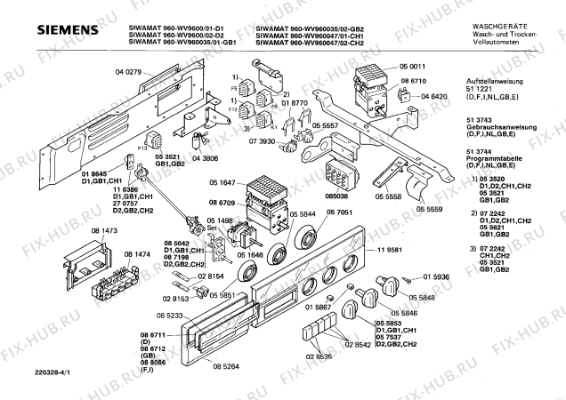 Схема №1 WV960047 SIWAMAT 960 с изображением Таблица программ для стиралки Siemens 00086711