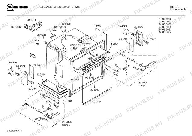 Взрыв-схема плиты (духовки) Neff E1252W1 ELEGANCE 155 - Схема узла 04