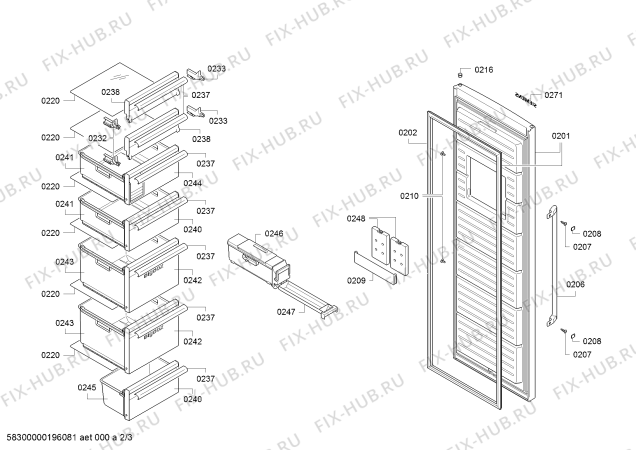 Схема №1 GS36NAI40 Siemens с изображением Дверь морозильной камеры для холодильной камеры Siemens 00715084