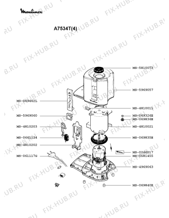 Взрыв-схема соковыжималки Moulinex A7534T(4) - Схема узла 1P000853.3P2