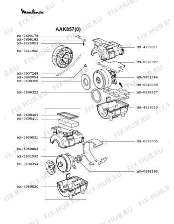 Взрыв-схема пылесоса Moulinex AAK857(0) - Схема узла SP002159.2P2