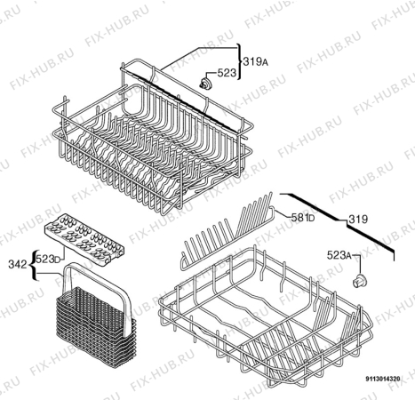 Взрыв-схема посудомоечной машины Rex Electrolux TT095E - Схема узла Basket 160