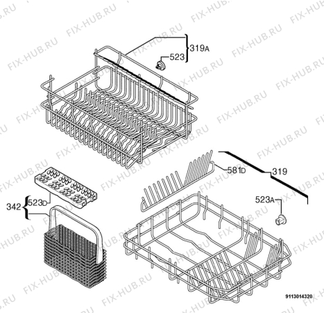 Взрыв-схема посудомоечной машины Rex Electrolux RTIK80 - Схема узла Basket 160