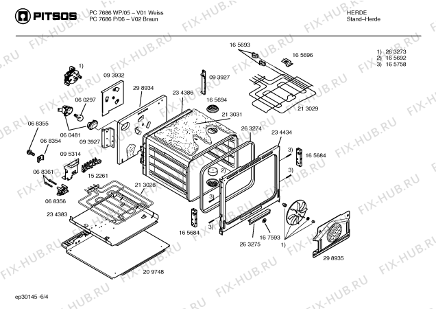 Схема №2 PC7686WP с изображением Ручка конфорки для электропечи Bosch 00169278