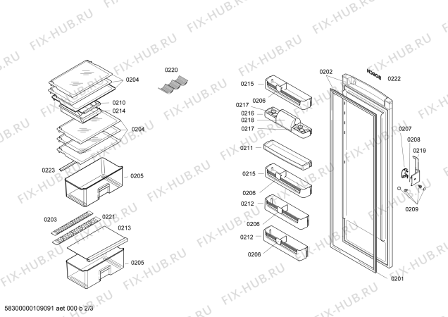 Взрыв-схема холодильника Bosch KSK38464 - Схема узла 02
