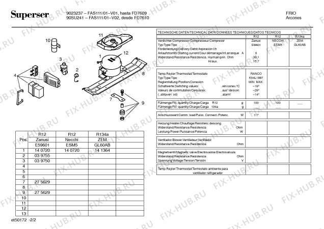 Взрыв-схема холодильника Superser FAS111/01 FAS111 - Схема узла 02