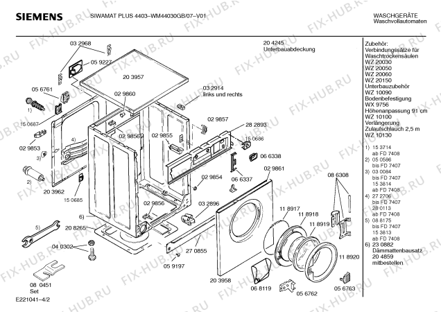 Схема №1 WM44030GB SIWAMAT PLUS 4403 с изображением Таблица программ для стиральной машины Siemens 00517001