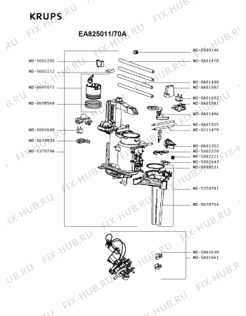 Взрыв-схема кофеварки (кофемашины) Krups EA825011/70A - Схема узла XP004254.9P3