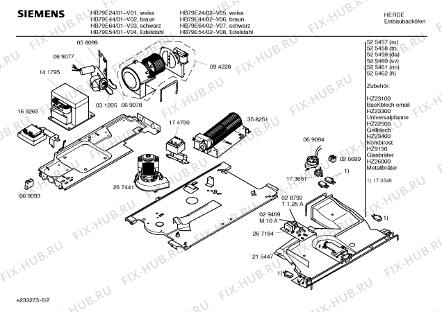 Схема №1 HB79E54 с изображением Инструкция по эксплуатации для плиты (духовки) Siemens 00525015
