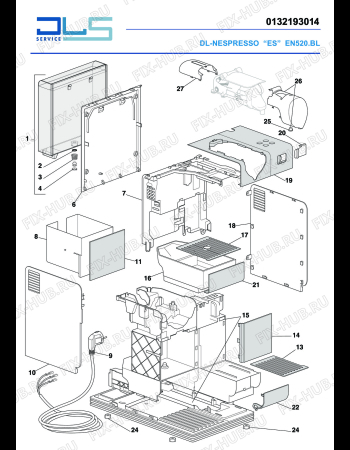 Схема №1 F 421.DB LATTISSIMA с изображением Элемент корпуса для электрокофемашины DELONGHI 7313226691