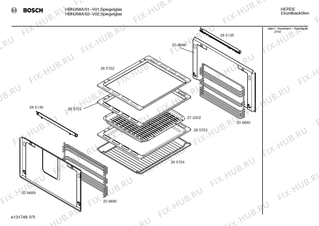 Схема №1 HBN268ASK с изображением Панель для плиты (духовки) Bosch 00285304